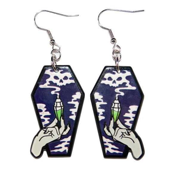 3/$25β Purple Gothic Coffin Potion Earrings Hypoallergenic Nickel Free 925 - Picture 1 of 3